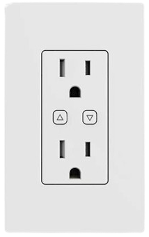 This is an image of a white electrical power outlet with two vertical sockets and two push buttons, likely for a garbage disposal, installed on a wall.