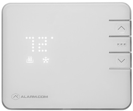 This is a digital thermostat with a simple interface, displaying a temperature of 72 degrees, a heat mode indicator, and adjustment buttons.